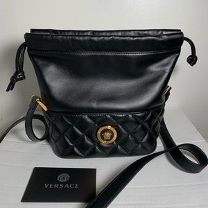 Versace Nappa Medusa Quilted Leather Bucket Bag
